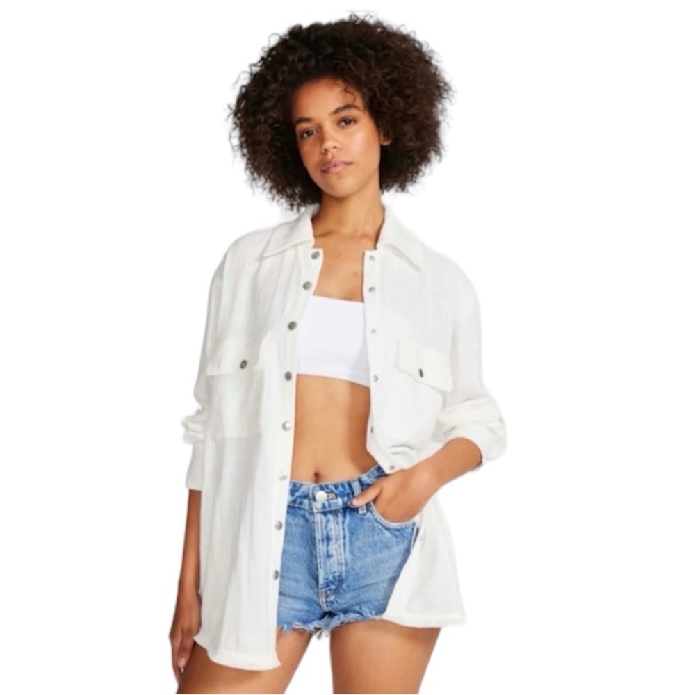 BB Dakota NWT White Vacay Mode Buttoned Pocket Shacket Size XS NEW
